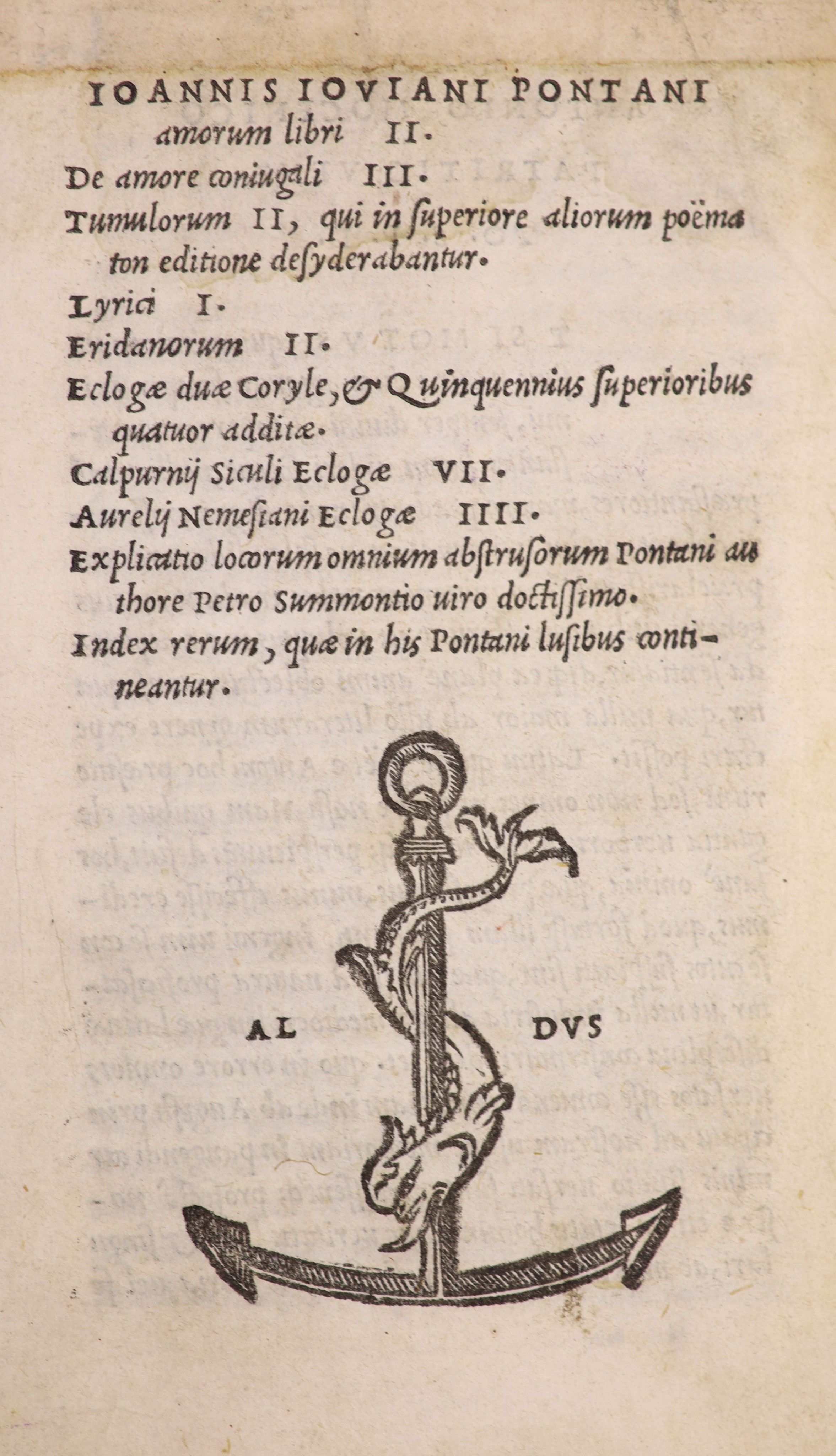 Pontanus, Johannes Jovianus. Amorum Libri II. De Amore Conjugali ...